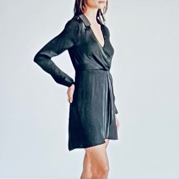 Steve Madden Washed Satin Faux Wrap Dress in black (L) New with Tag - Picture 3 of 13